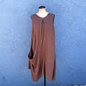 Linen Lagenloook Dress One Size in Brown boho Raw Moda